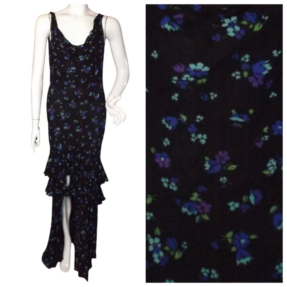 RAT & BOA Maxi Dress, M, Santiago Blue Floral, Walk-thru/Asymmetrical,Sleeveless